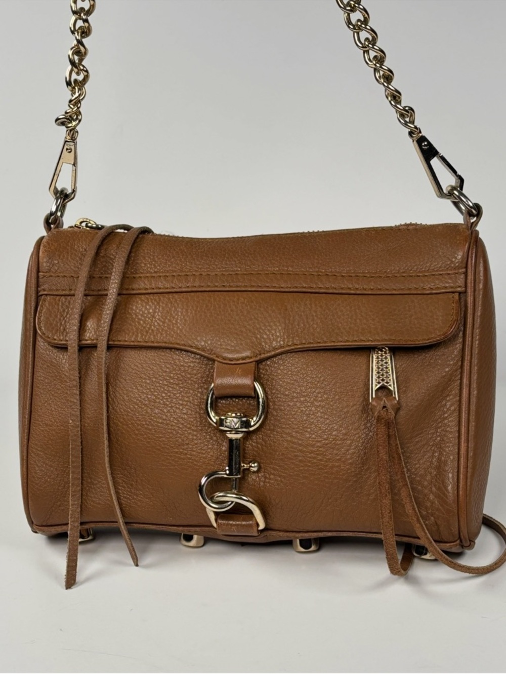 Rebecca Minkoff Tan Leather Mini MAC Crossbody with Gold Chain